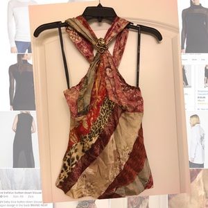 Roberto Cavalli silk halter with gold snake pin